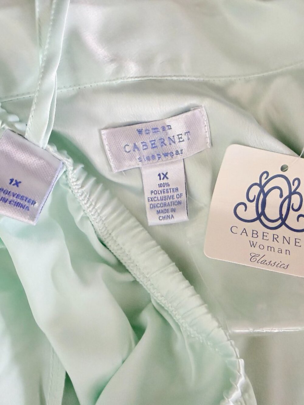 NWT CABERNET WOMAN CLASSICS PAJAMAS SET 2 Pc Size 1X SHORT SLEEVE BUTTONS GREEN - Picture 8 of 8